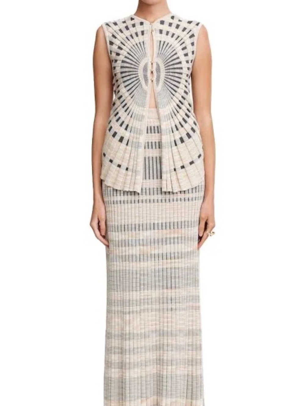 Acler Beige and Gray Patterned Knit Skirt Set